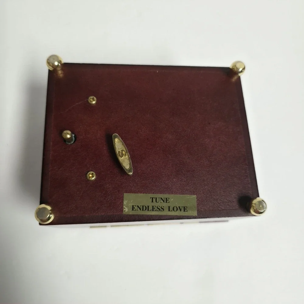 Jordan Mark Wooden Musical Jewelry Box Mahogany Finish Keepsake Photo Frame Lid